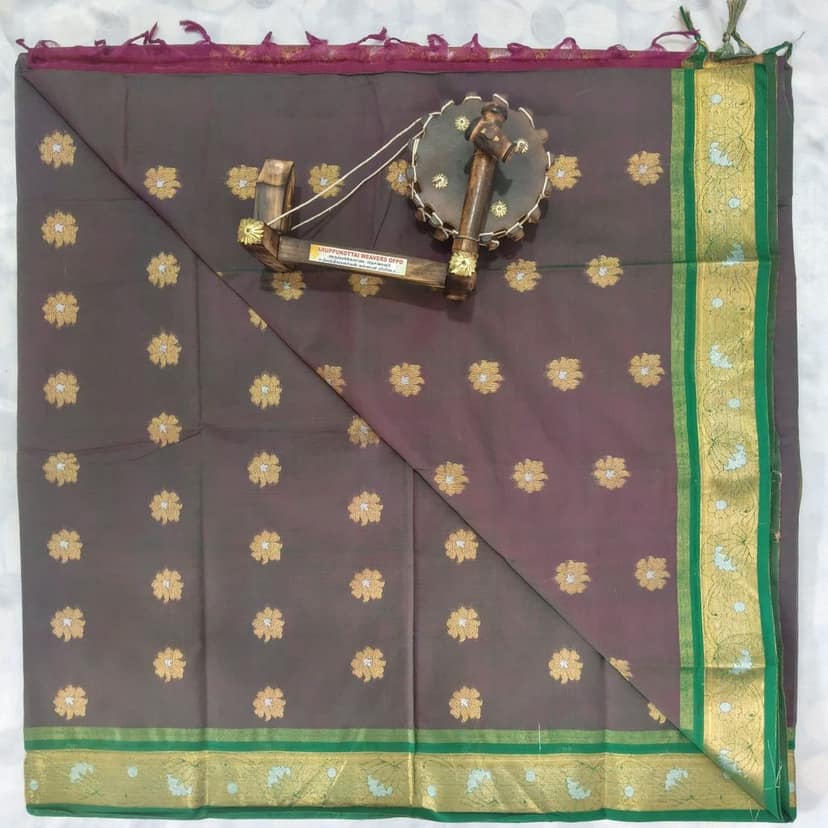 1000 Putta Original Cotton Saree with Blouse - Grey view 3