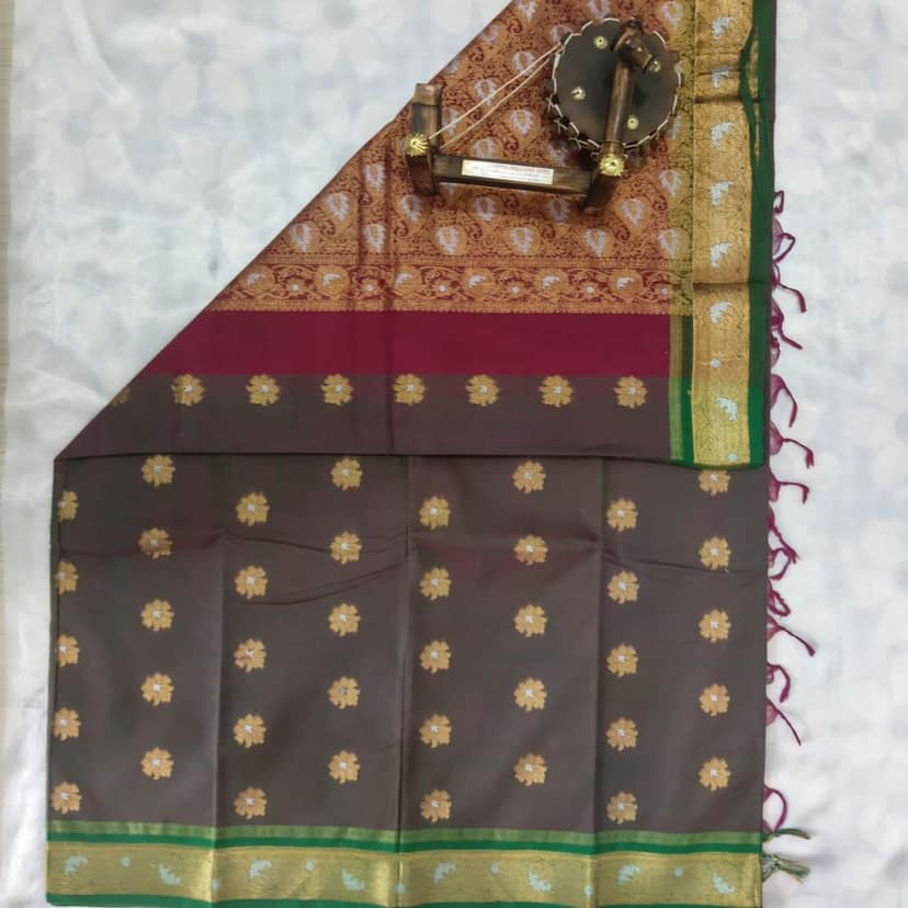 1000 Putta Original Cotton Saree with Blouse - Grey view 5