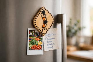 Hand-Painted Wooden Magnet with Traditional Decorative Artwork for Fridge and Home Décor