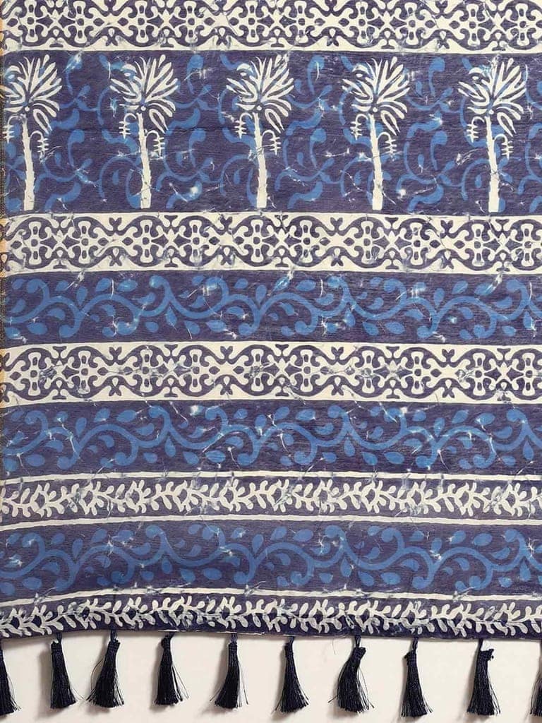 Women's Pure Cotton block print saree with unstiched blouse piece view 4