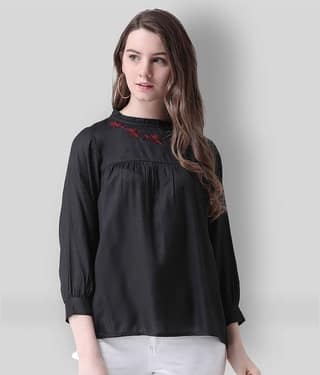 MsFQ Women's Rayon Regular Top ( Black )