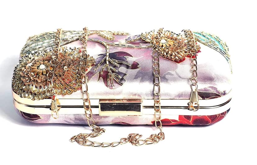 Womens Hand Embroided beaded Clutch Cum Sling bag view 3