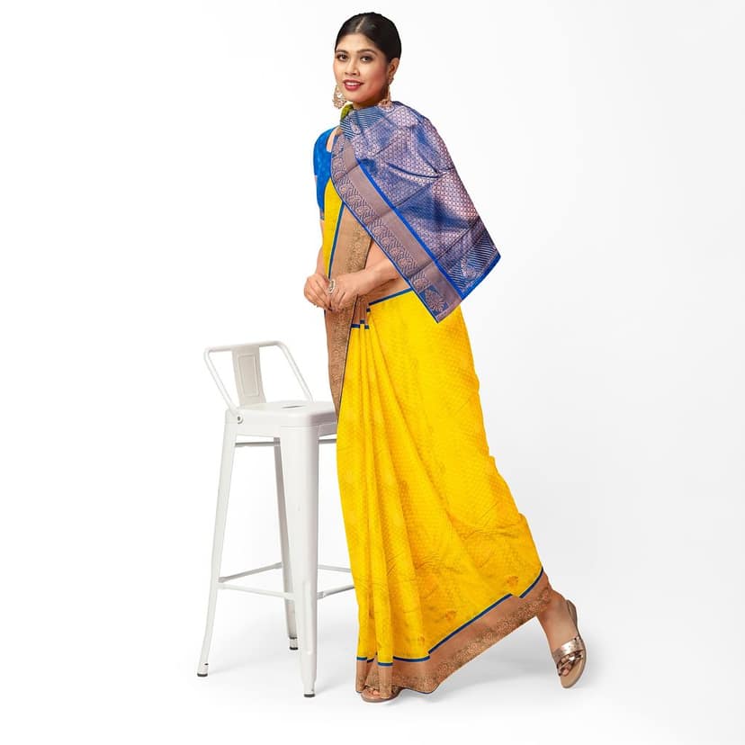 Lime Yellow Color Small Butta Saree with Unstitched Blouse view 2
