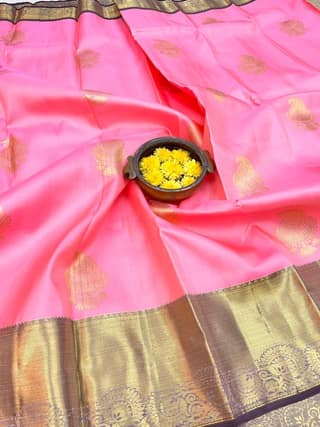 Baby Pink Color Pure Silk Saree Has Jhumka & Mango Butta Design with Unstitched Blouse