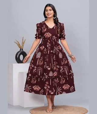 CTMTEX Pack of 1 Cotton Blend Printed Anarkali Women's Kurti - ( Maroon )