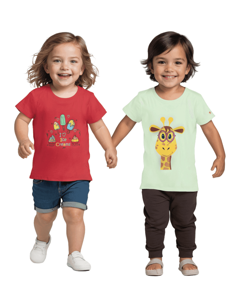 Girls T-Shirt Patina Green / Bright Rose Pink, Soft Cotton, Ages 2-6 (2pcs pack)