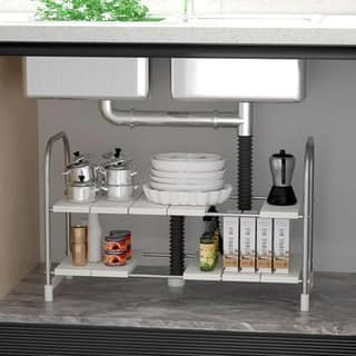 INOVERA 2 Tier Pool Space Under Sink Storage Organizer - Adjustable Kitchen Rack Holder - Expandable Cabinet