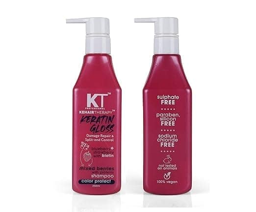KT Professional Keratin Gloss Shampoo | With Blueberry, Strawberry & Biotin Extracts | Damage Repair & Split-End Control | Sulfate-Free, Paraben-Free | 250ml view 3