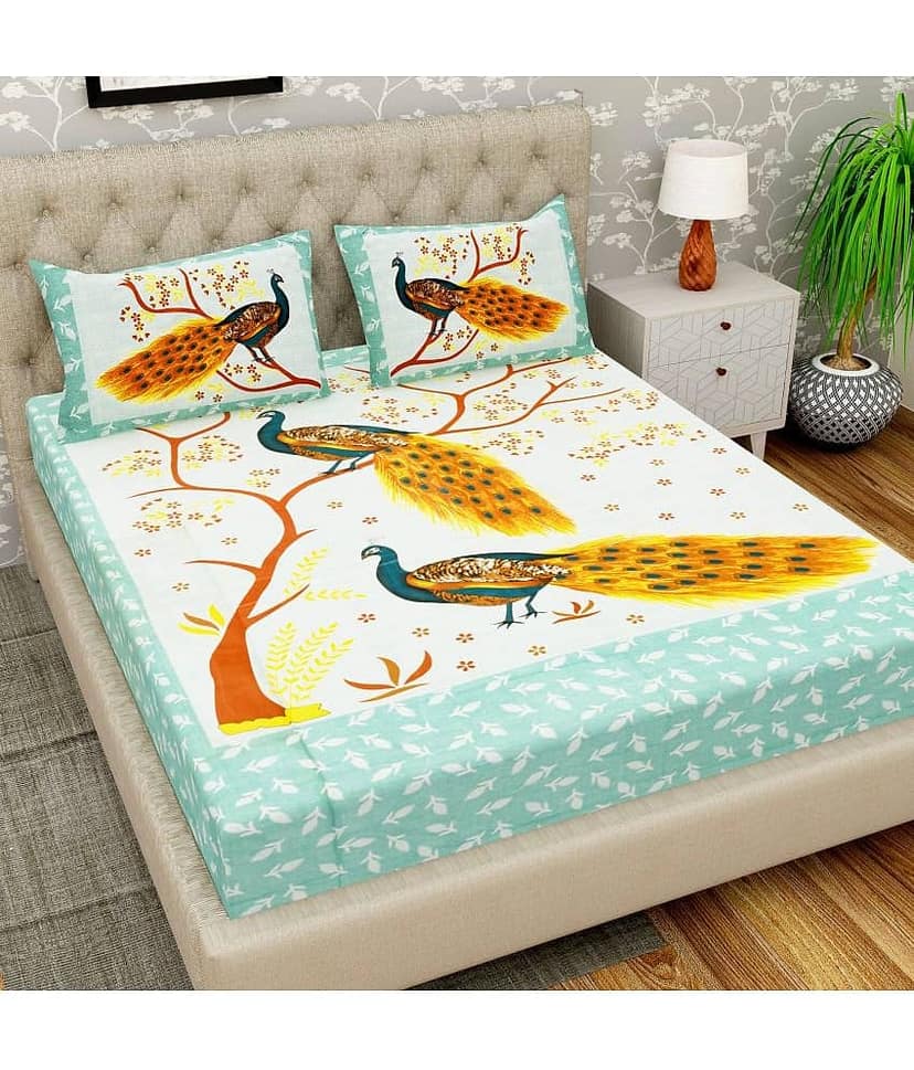 Cosito Cotton 1 Double Bedsheet with 2 Pillow Covers ( Multicolor )
