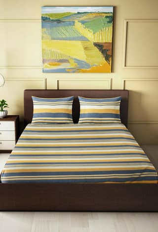 Handloom Cotton Bedsheet With Pillow Covers - Yellow