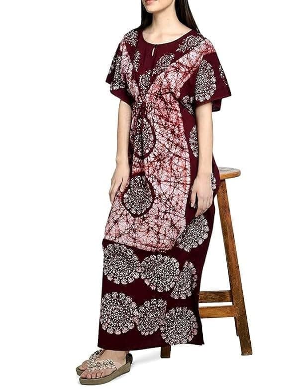 Ukal Cotton Regular Printed Round Neck Floor Length Nighty Night Gown Maxi view 4