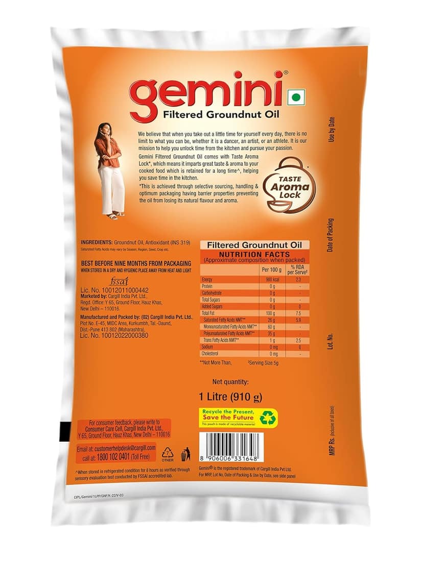 GEMINI GROUNDNUT OIL POUCH, 1L view 2