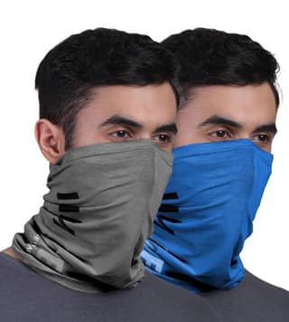 FREECULTR Unisex Bamboo Bandana, Anti Microbial Super Soft & Comfort Fit, Breathable Multipurpose Headband, Face Mask for Dust Protection and Sun - Printed Pack of 2-Charcoal,Pilot Blue