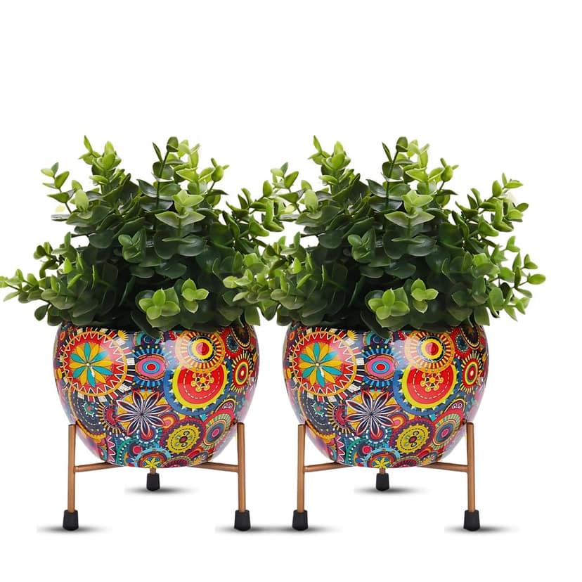Buy Metal Planter with Stand, Decorative Flower Pot for Home Decor, Indoor Plants, Pots for Plants, Planters for Home Decor, Pots for Garden view 2