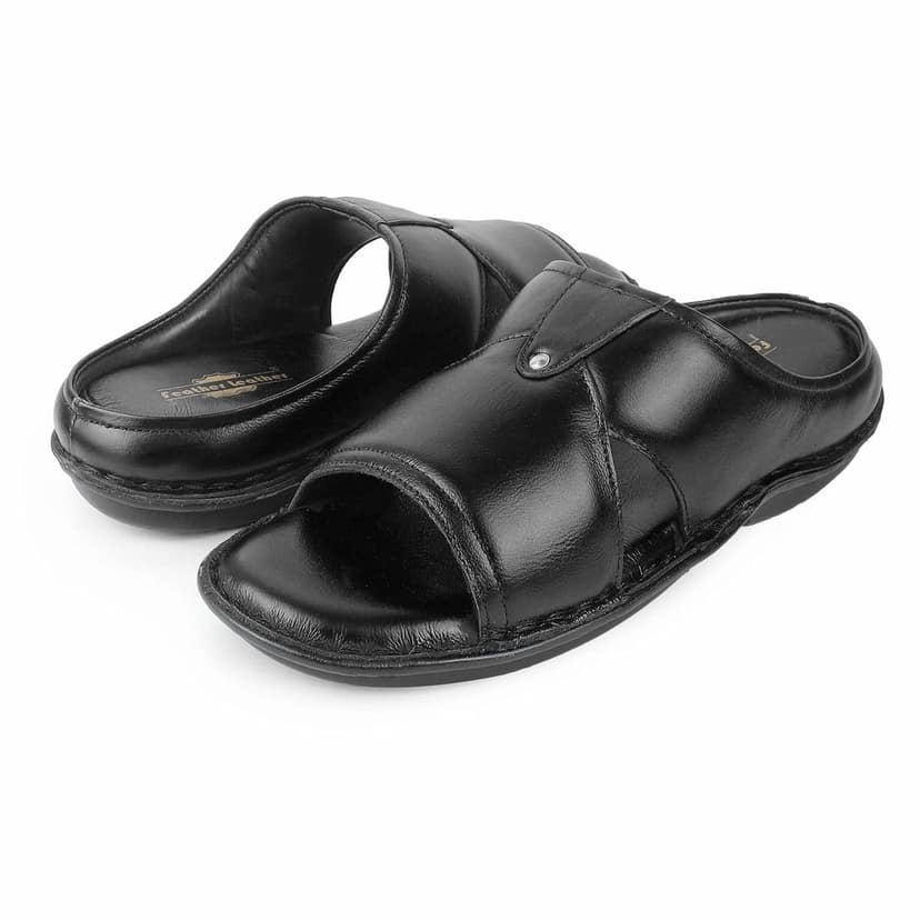 FEATHER LEATHER Men's Genuine Leather Comfortable & Fashionable Sandals & Slippers | Casual Indoor/Outdoor/Chappal | Flat Flip Flops Slippers With Strap view 6