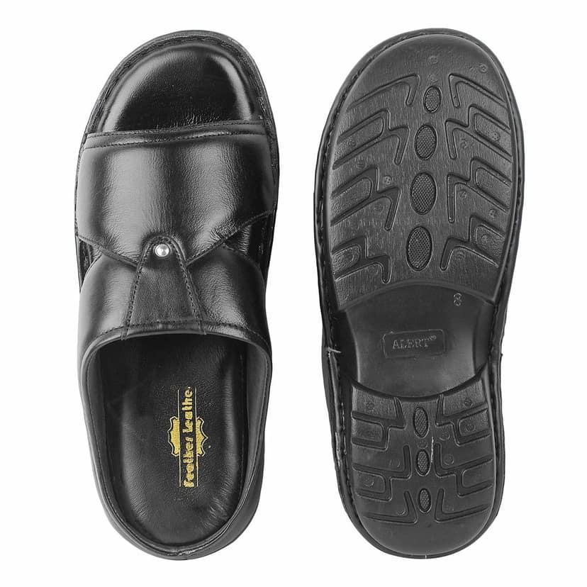 FEATHER LEATHER Men's Genuine Leather Comfortable & Fashionable Sandals & Slippers | Casual Indoor/Outdoor/Chappal | Flat Flip Flops Slippers With Strap view 7