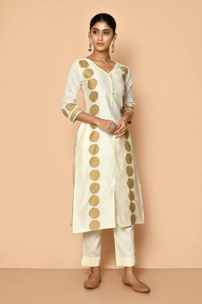 Freya ivory handloom maheshwari silk kurta set view 3