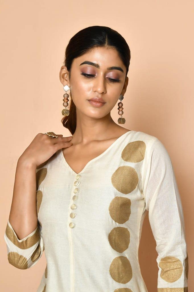 Freya ivory handloom maheshwari silk kurta set view 6