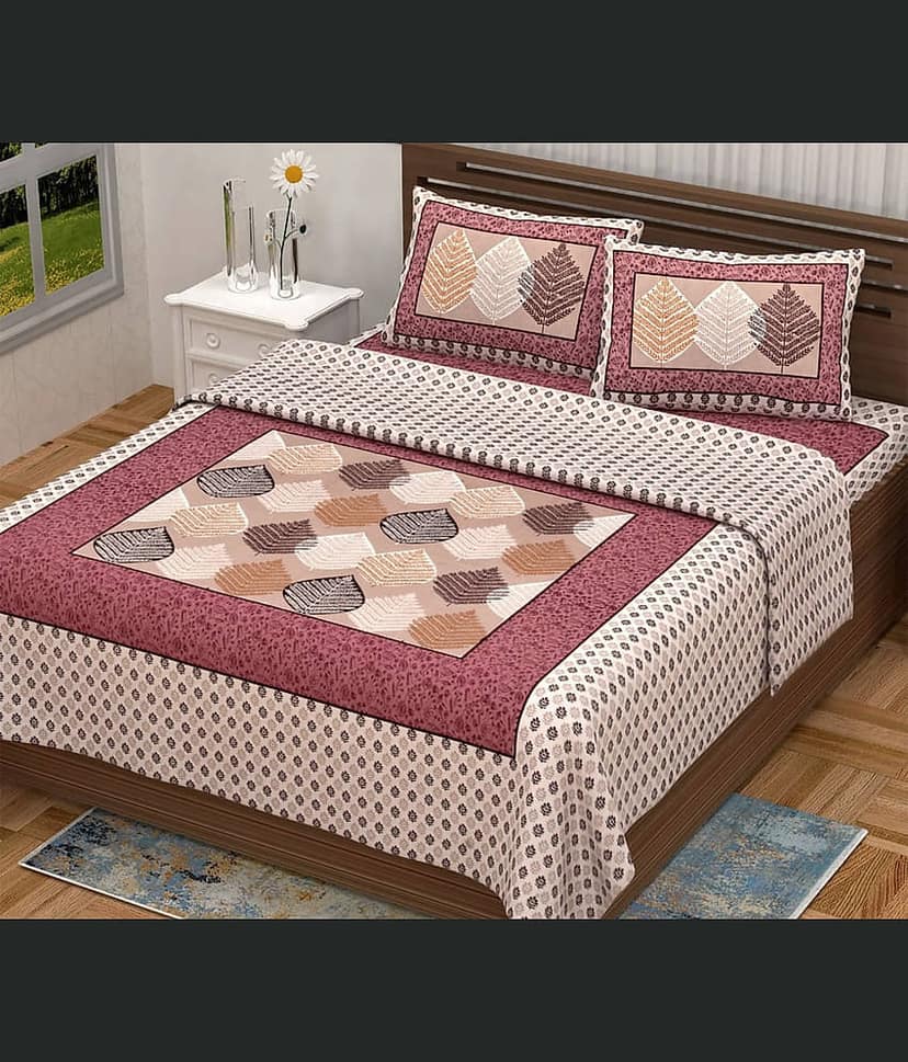 Cosito Cotton 1 Double Bedsheet with 2 Pillow Covers ( Multicolor )