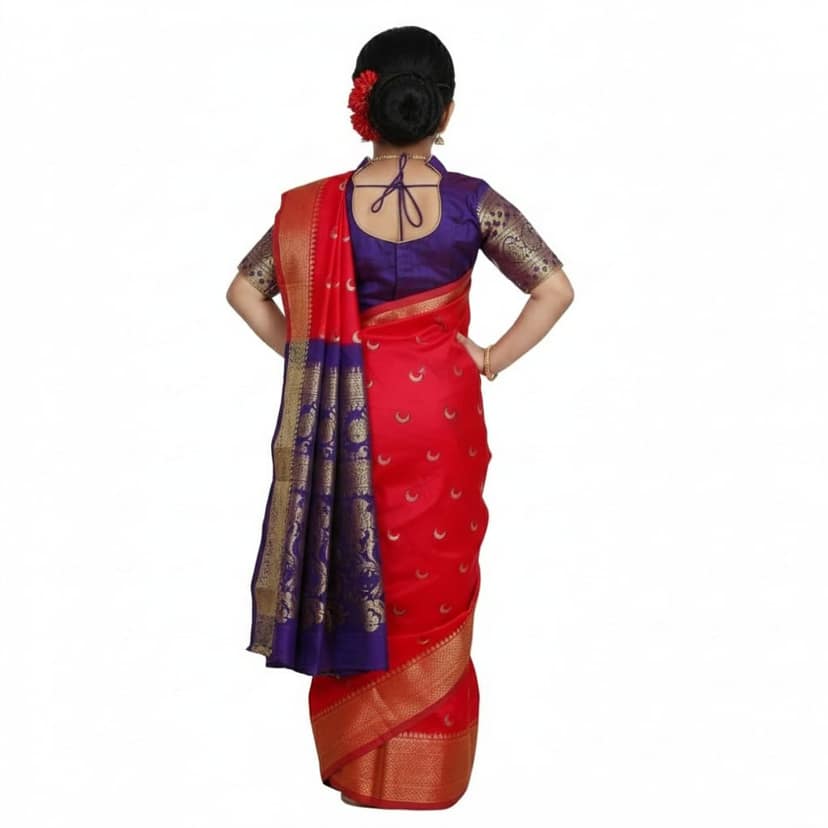 Maharashtrian Art Silk Saree for Kids - Ready-to-Wear Traditional Nauwari view 2
