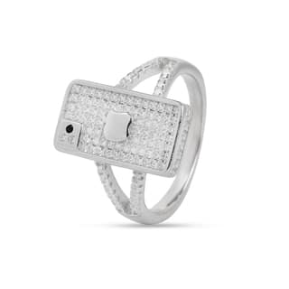 Luxury Rectangle Pave Diamond Look Ring for Women | Apple-Inspired Design Statement Ring with Micro CZ Stones | Silver Tone Party Wear Ring I Weight - 4.61 g