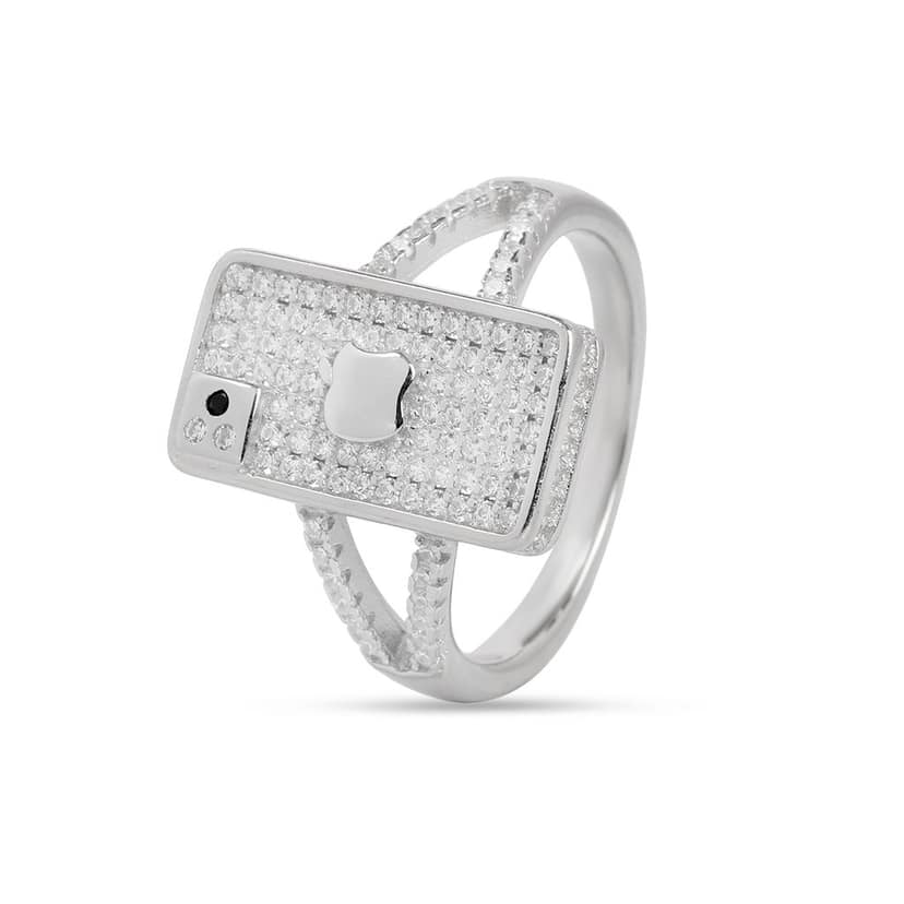 Luxury Rectangle Pave Diamond Look Ring for Women | Apple-Inspired Design Statement Ring with Micro CZ Stones | Silver Tone Party Wear Ring I Weight - 4.61 g