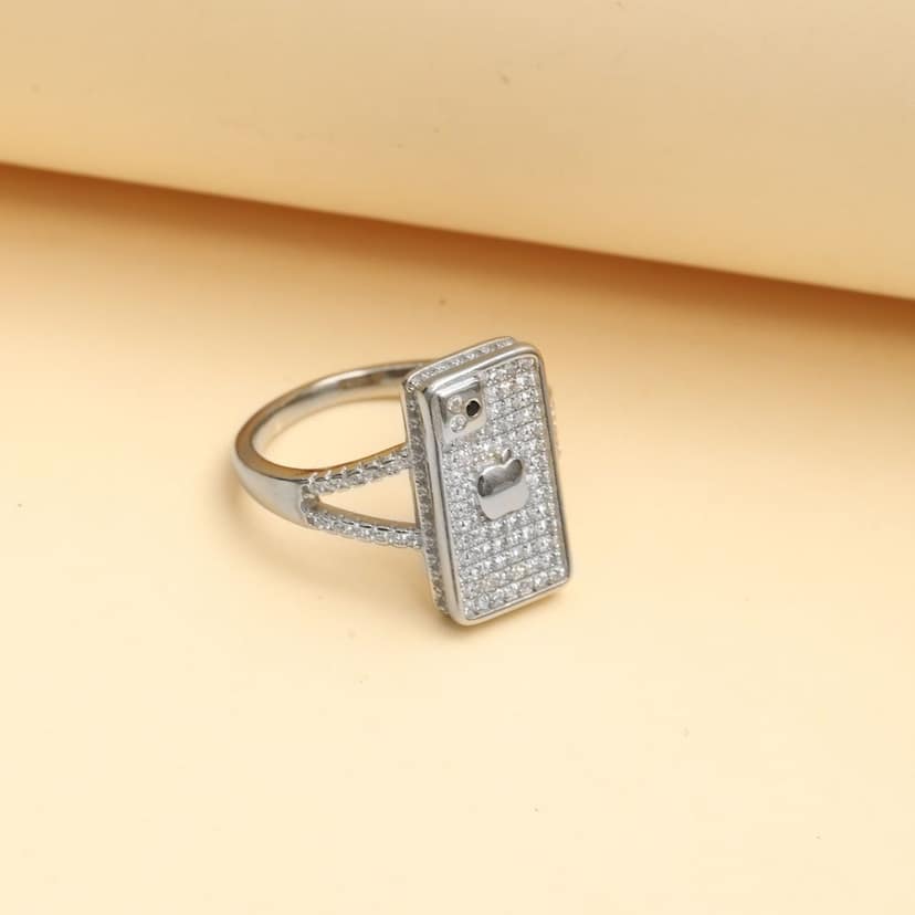 Luxury Rectangle Pave Diamond Look Ring for Women | Apple-Inspired Design Statement Ring with Micro CZ Stones | Silver Tone Party Wear Ring I Weight - 4.61 g view 3