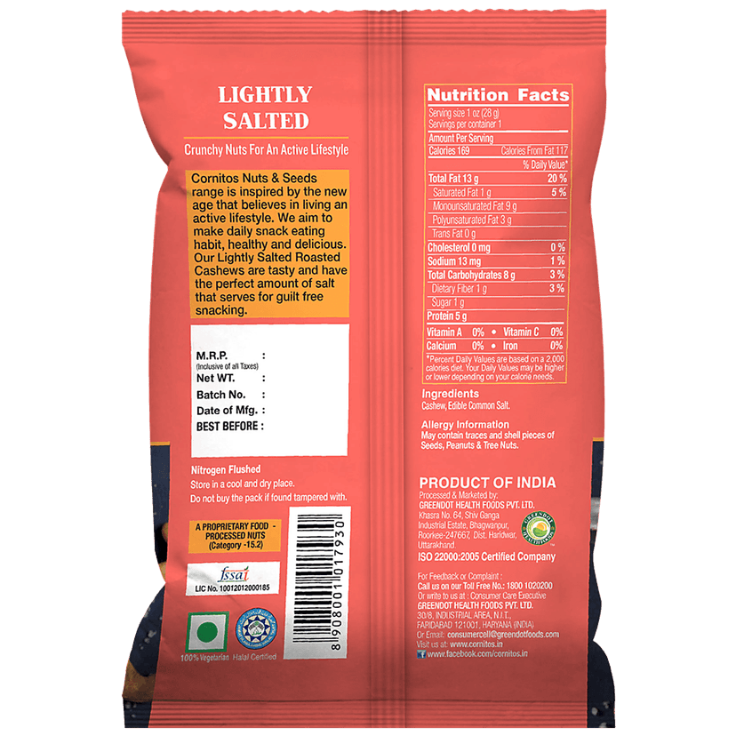 Cornitos Lightly Salted Roasted Cashews, 25 G Pouch view 2