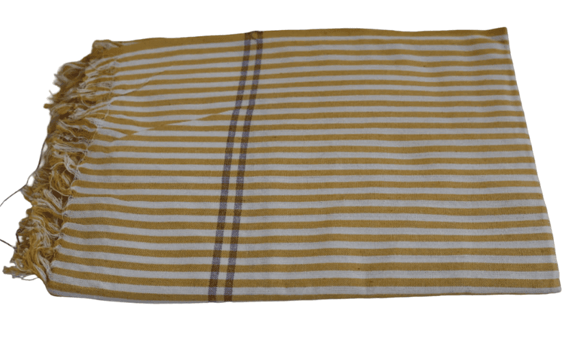 Striped Cotton Towel with Fringe Detailing
