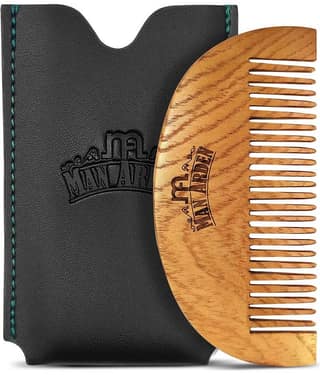 Man Arden Pure Neem Wooden Pocket Size Beard Comb with Premium Faux Leather Pouch