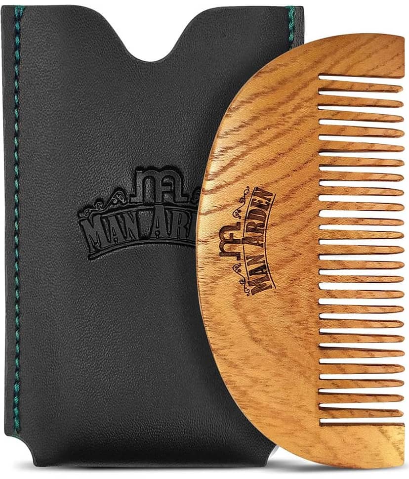 Man Arden Pure Neem Wooden Pocket Size Beard Comb with Premium Faux Leather Pouch