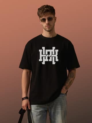 The Retro India Men’s Oversized Black Cotton T-Shirt Abstract Pixel Graphic Print | Premium Streetwear Loose Fit Tee | Trendy Designer Casual Wear Mens Cotton Oversize Tshirt