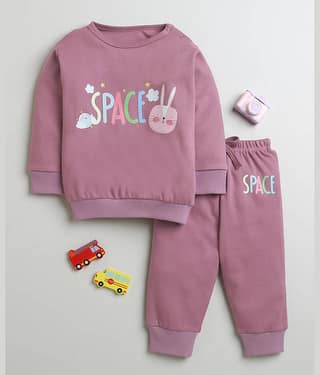BUMZEE Pack of 1 Baby Girls Cotton Sweatshirt & Jogger Set ( Maroon )