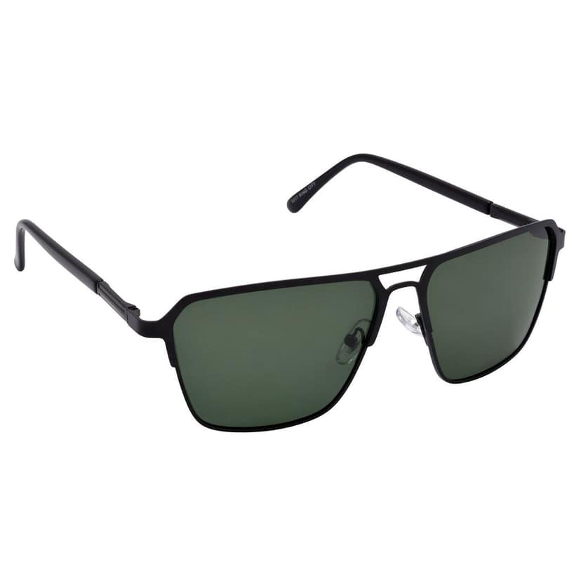 Stylish Rectangular Pilot Full-Frame Metal Polarized Sunglasses for Men and Women | Green Lens and Black Frame | HRS-KC1017-BK-GRN-P view 2