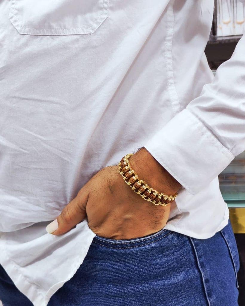 OM Fancy Gold Plated Long CHAIN-PENDANLE & Gold Rudraksha Bracelet For Man's and Boy's (COMBO PACK OF 2 PIC) view 4