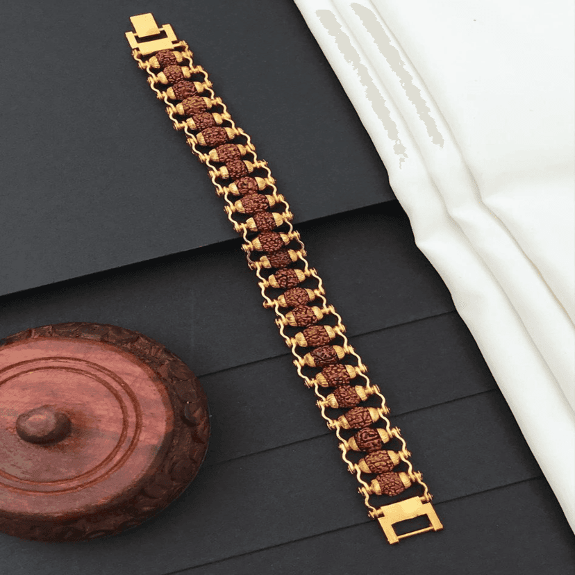OM Fancy Gold Plated Long CHAIN-PENDANLE & Gold Rudraksha Bracelet For Man's and Boy's (COMBO PACK OF 2 PIC) view 9