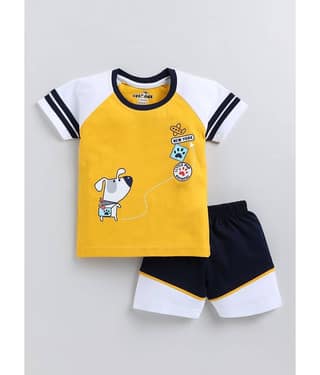 CUTOPIES Pack of 1 Unisex for Baby Cotton Blend T-Shirt & Shorts ( Mustard )