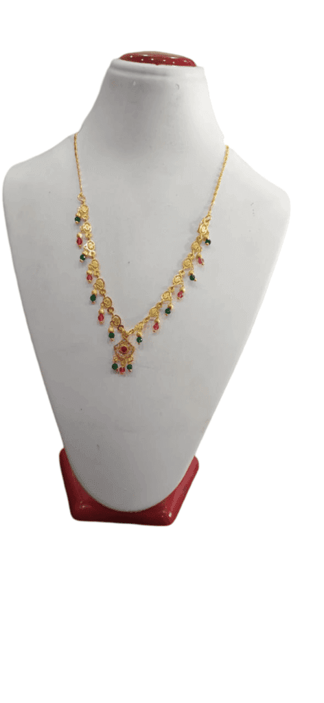 Delicate Gold-Plated Necklace with Pink and Green Beads