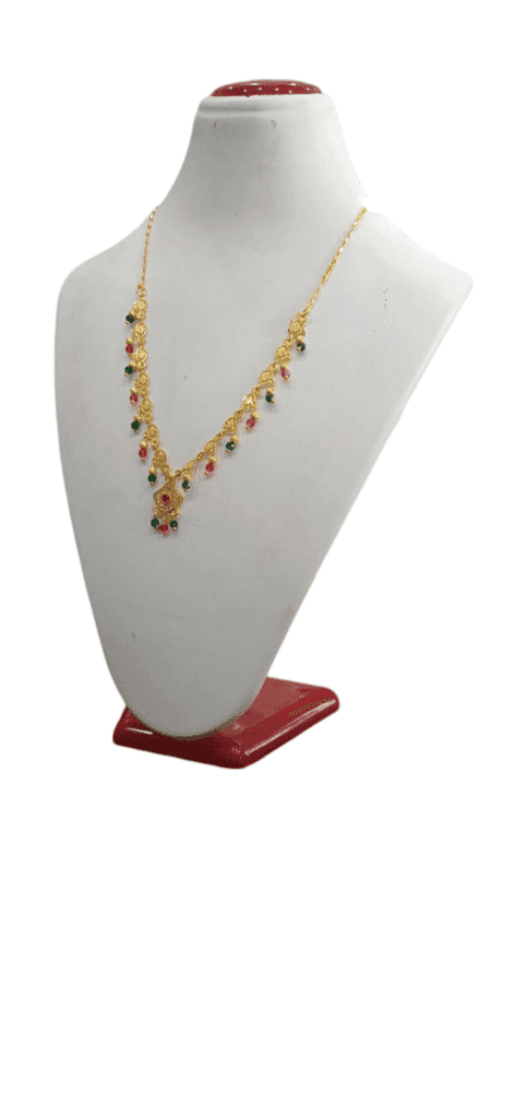 Delicate Gold-Plated Necklace with Pink and Green Beads view 3