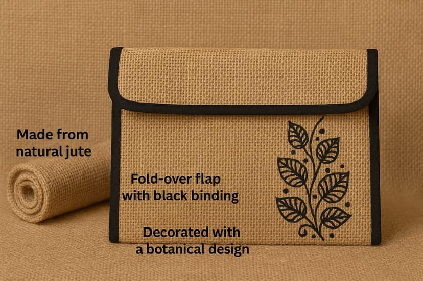 Handcrafted Jute Document Pouch with Leaf Motif view 2