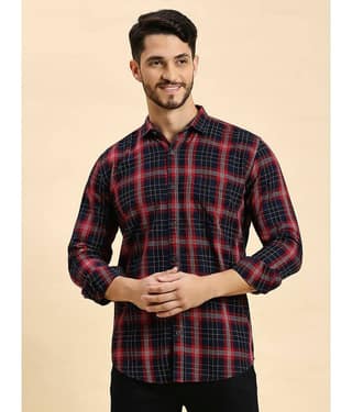 HJ HASASI 100% Cotton Slim Fit Checks Full Sleeves Men's Casual Shirt - Navy ( Pack of 1 )