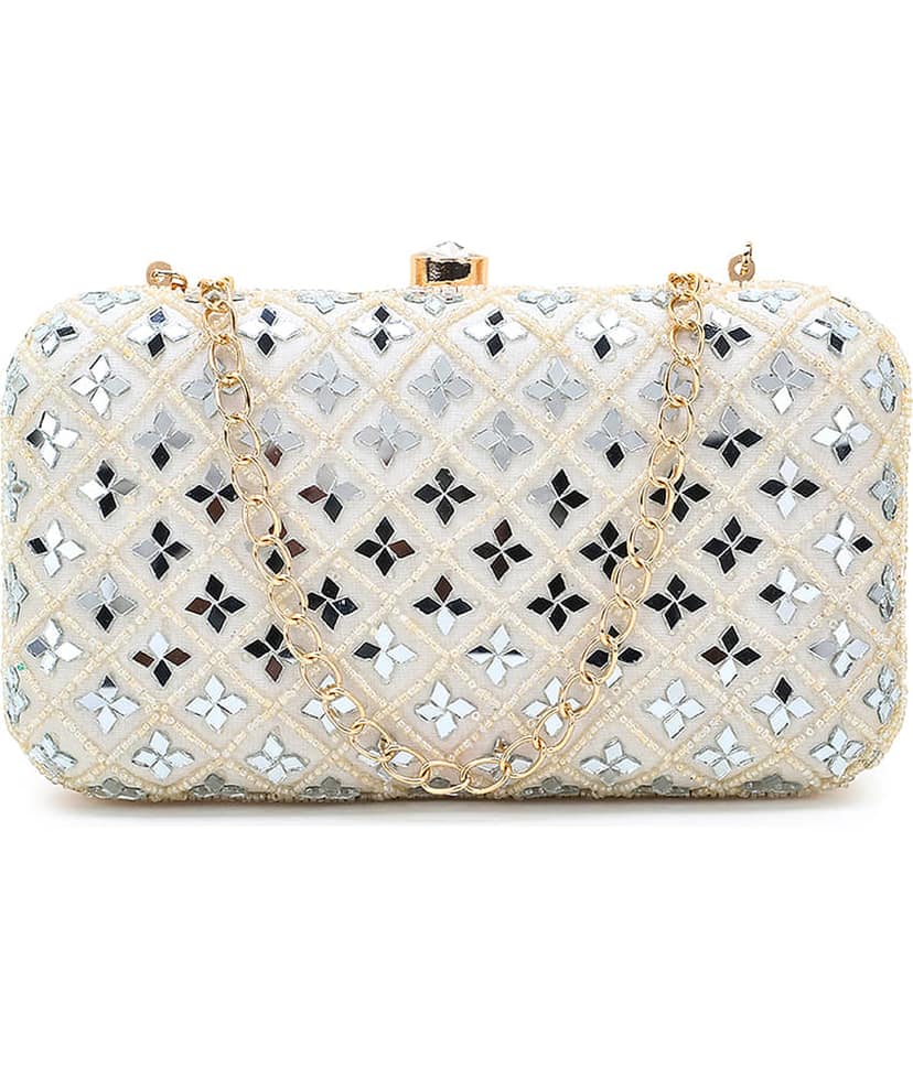 Anekaant White Silk Box Clutch