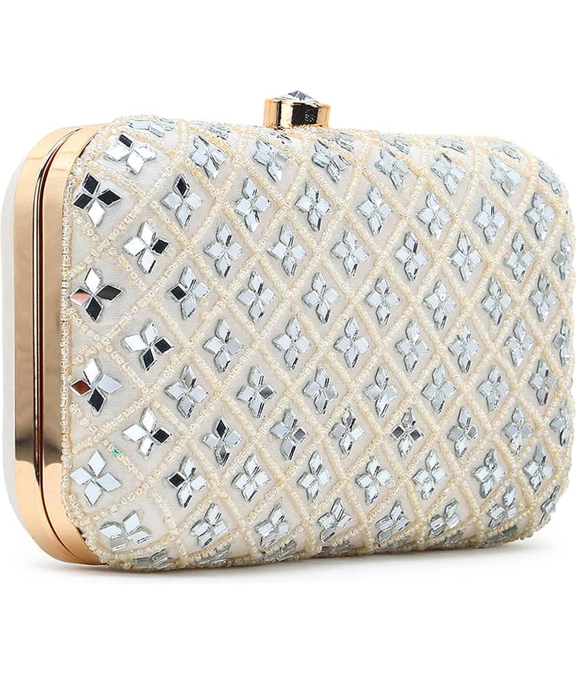 Anekaant White Silk Box Clutch view 2