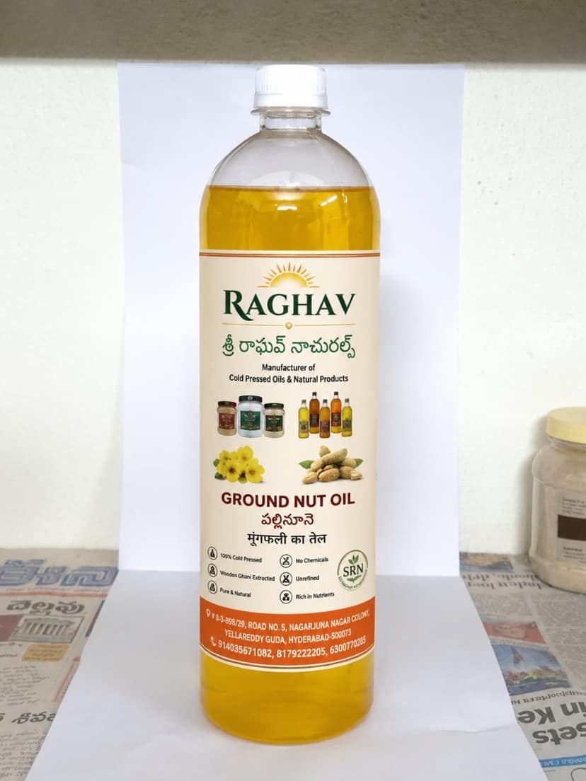 Raghav Cold Pressed Groundnut Oil (1 Litre) | Wooden Ghani Extracted | Pure & Natural Cooking Oil