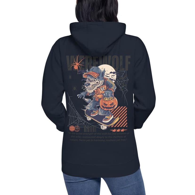 Clothikoo Premium Wolf Printed Edition Hoodie (400 GSM, Navy Blue Colour) view 8