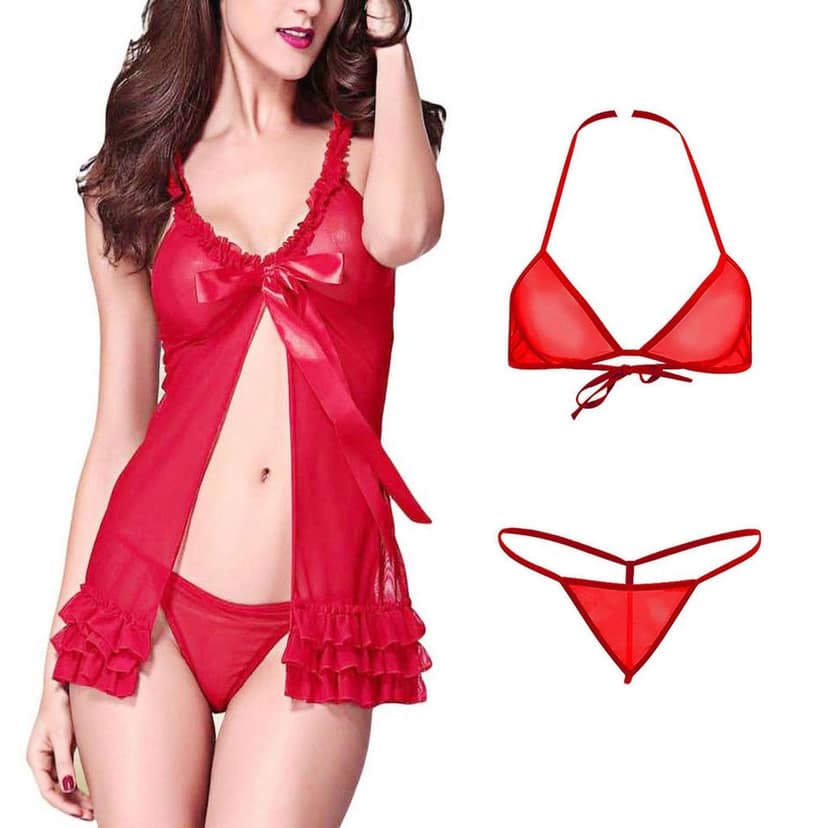 Babydoll night dress with Bra panty set Combo Pack 2 view 6