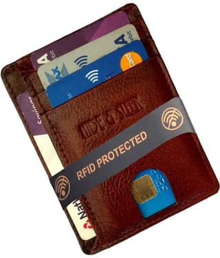 RFID Protected Brown Leather Credit Card Holder