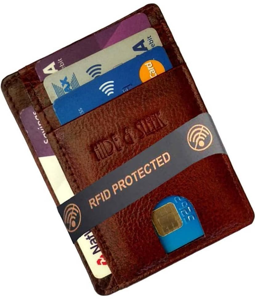 RFID Protected Brown Leather Credit Card Holder