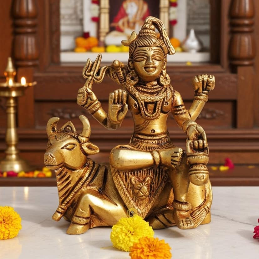 Brass Shiv Ji On Nandi Idol - Divine Shiva Statue, Height : 4.5 Inch (BSMAS1670 D)