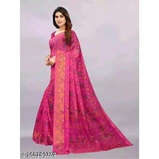 Pink Colour Cotton Printed Saree With Blouse Piece